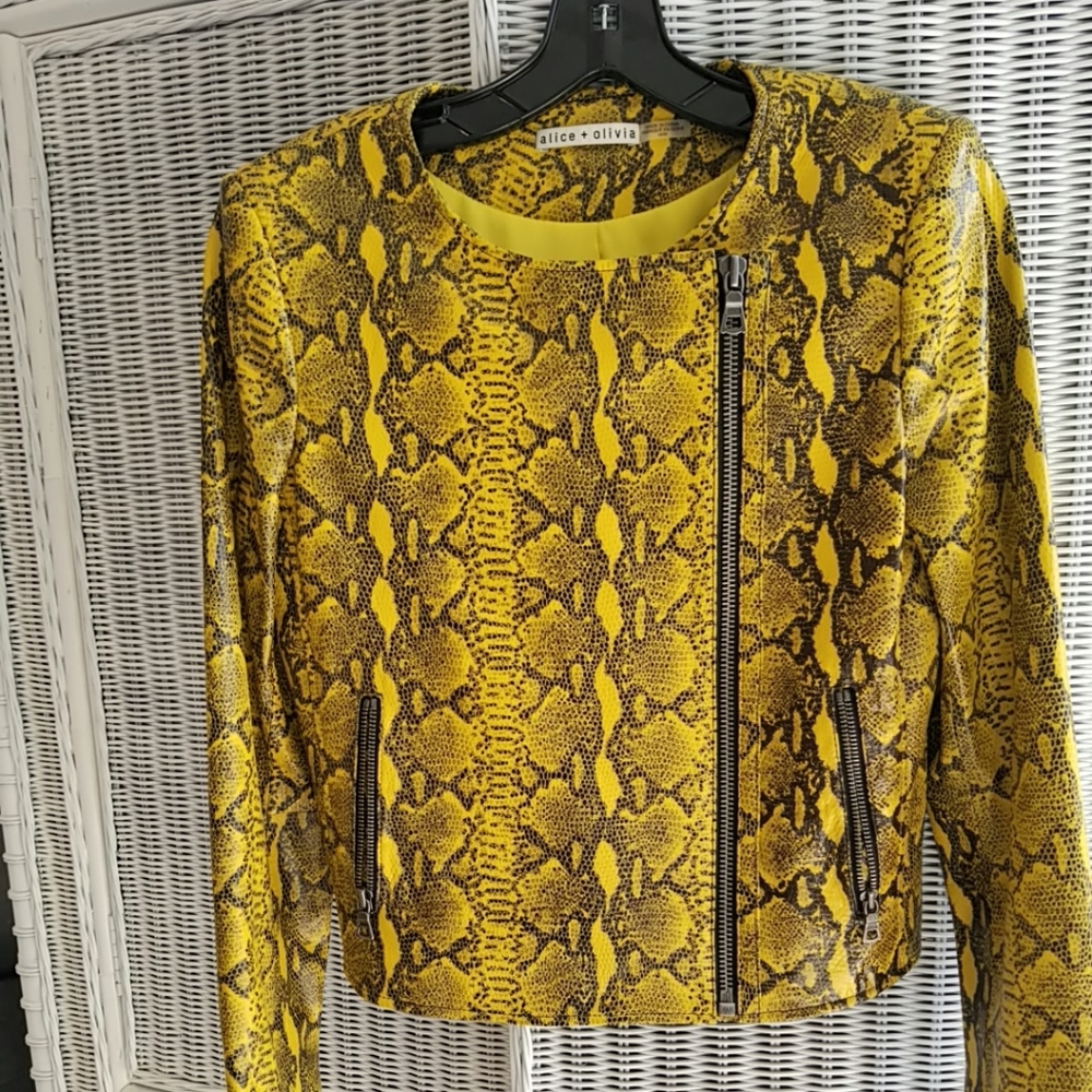 Alice + Olivia yellow/black snakeskin print jacket